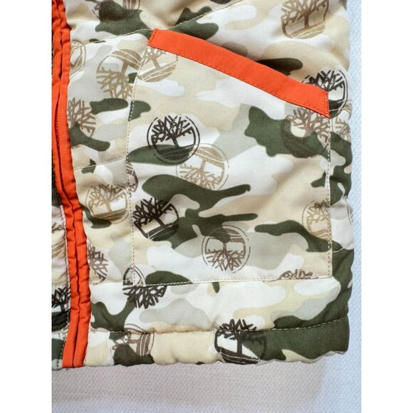 Timberland Boys Camo Outdoor Gear Puffer Vest Size 5 Orange & Green - Picture 7 of 11